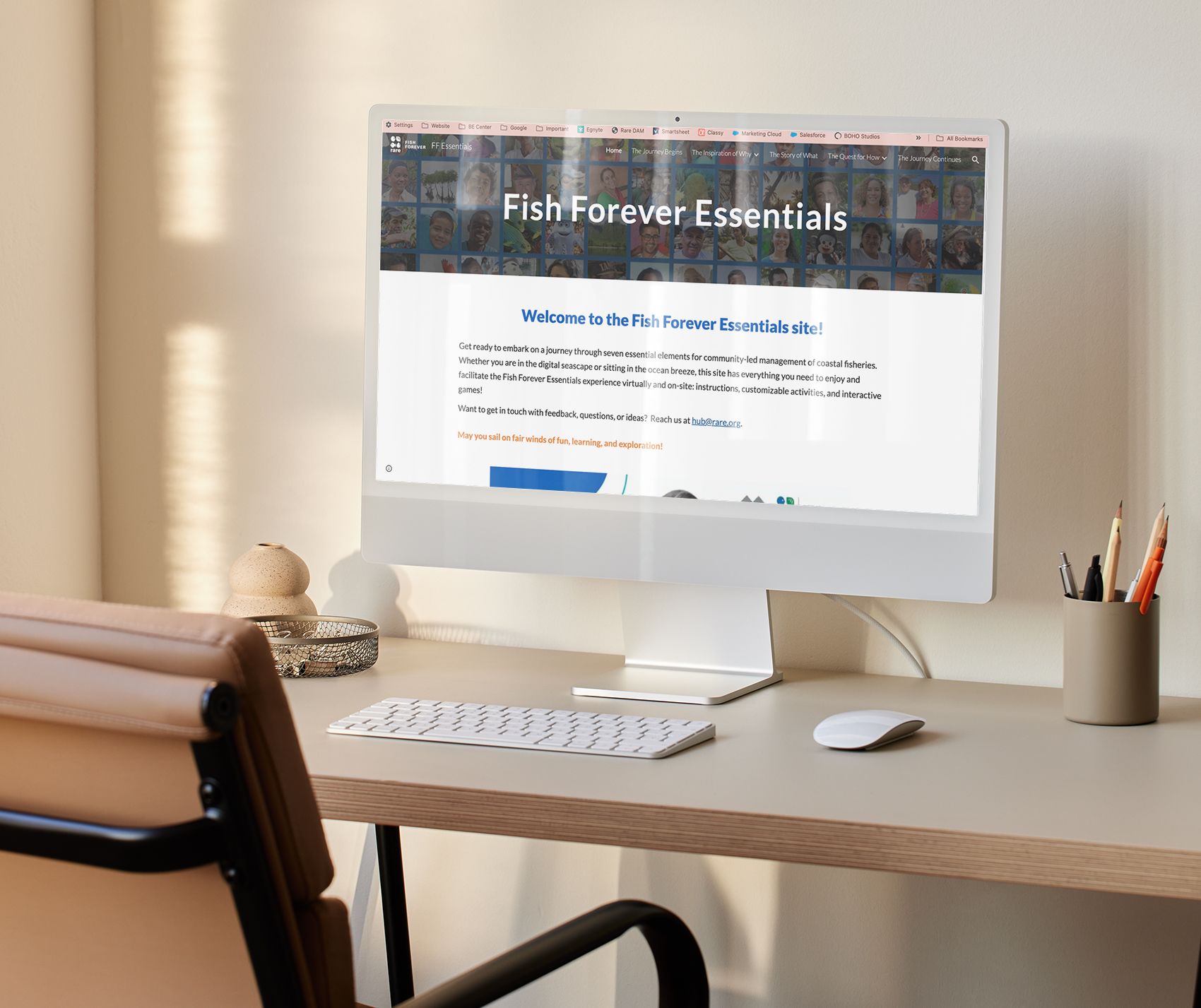 Photo of a computer screen with the Fish Forever Essentials website displayed.