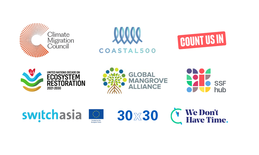 Rare collaborates with the Climate Migration Council, Count us in, Global Mangrove Alliance, the SSF hub, Switch Asia, Thirty by Thirty and We don't have time.