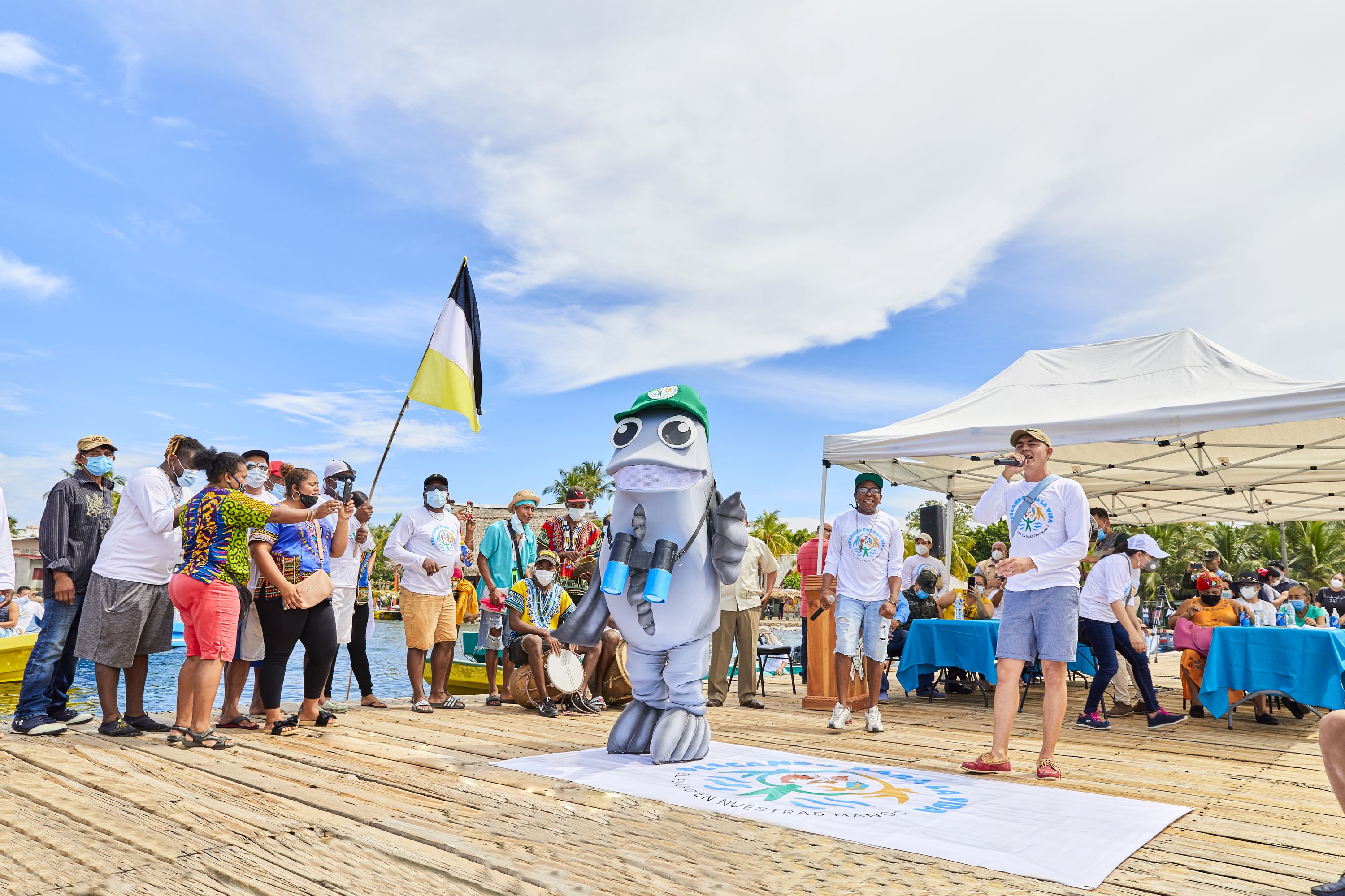 Photo of a fish mascot at Omoa Campaign Launch in Honduras.